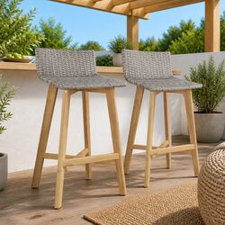 Set of 2 Solid Wood Outdoor Bar Chairs for Patios