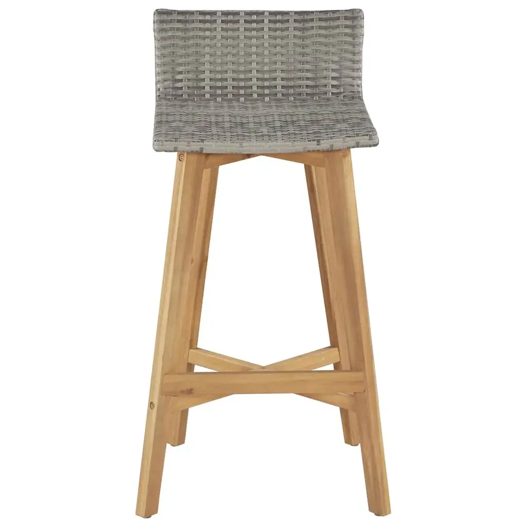 Outdoor Bar Stools PE Rattan Solid Acacia Wood 2 Piece Brown