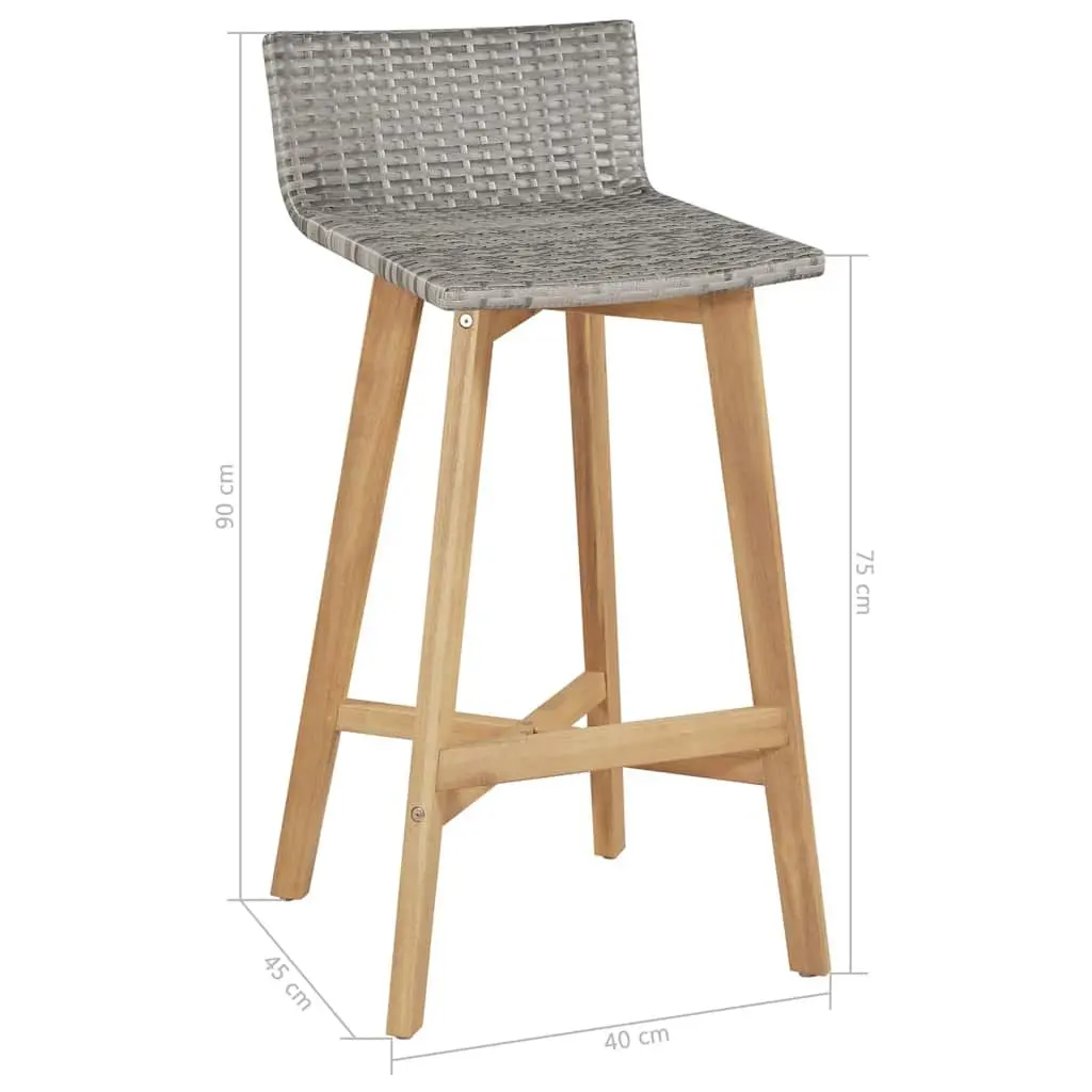 Outdoor Bar Stools PE Rattan Solid Acacia Wood 2 Piece Brown