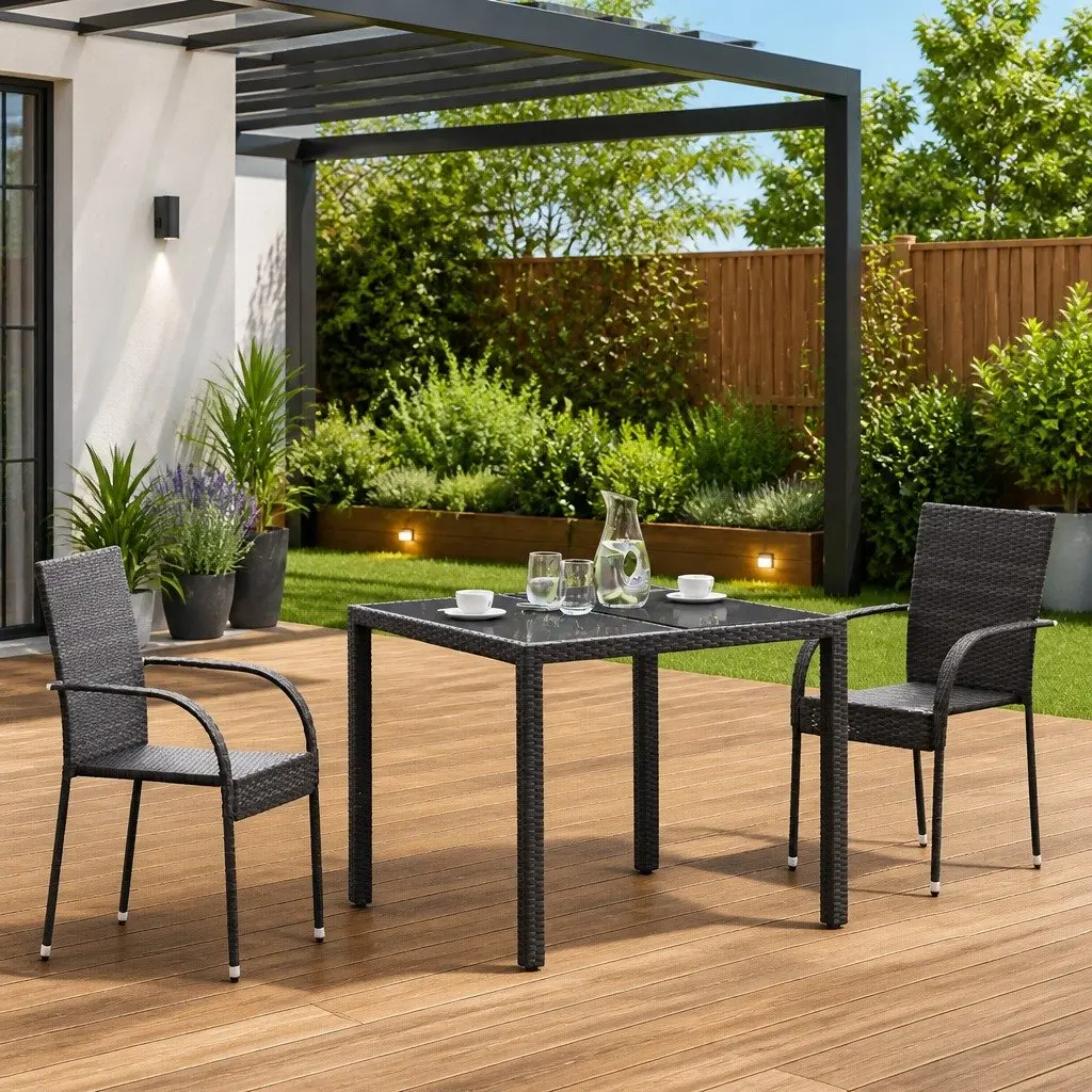 Stackable Dining Chairs 2 pcs Brown Poly Rattan Outdoor Seating