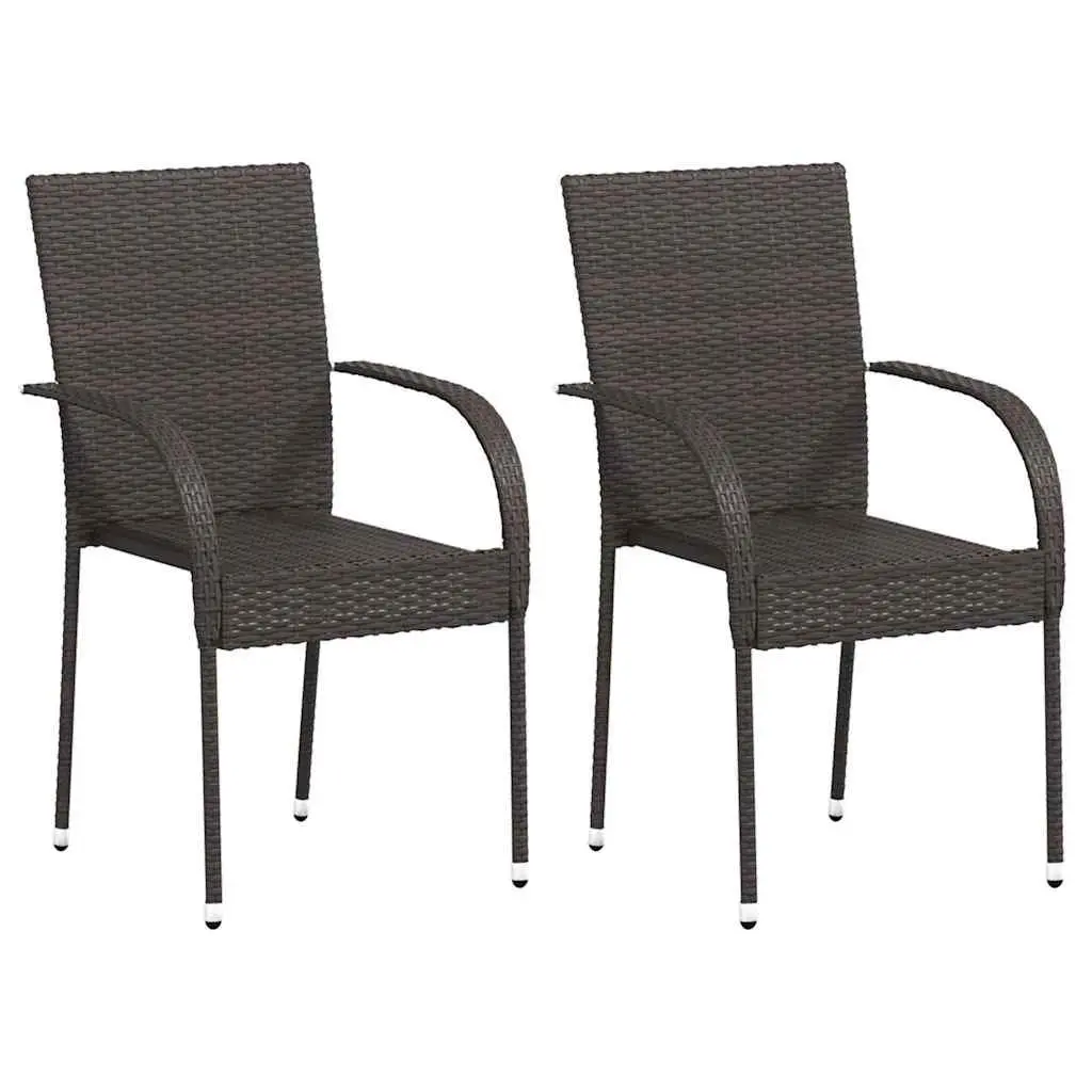 Stackable Dining Chairs 2 pcs Brown Poly Rattan Outdoor Seating