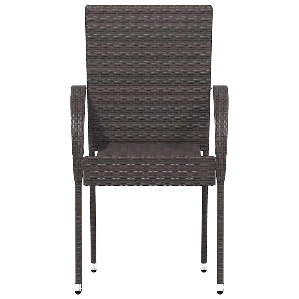 Stackable Dining Chairs 2 pcs Brown Poly Rattan Outdoor Seating