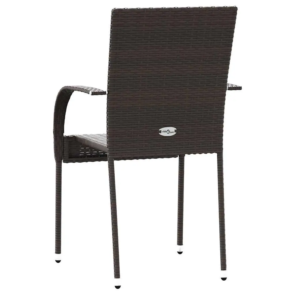 Stackable Dining Chairs 2 pcs Brown Poly Rattan Outdoor Seating