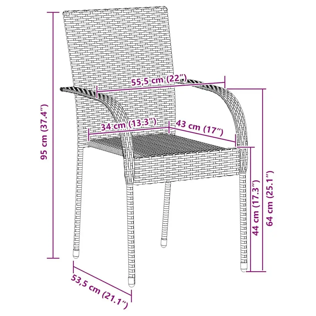 Stackable Dining Chairs 2 pcs Brown Poly Rattan Outdoor Seating