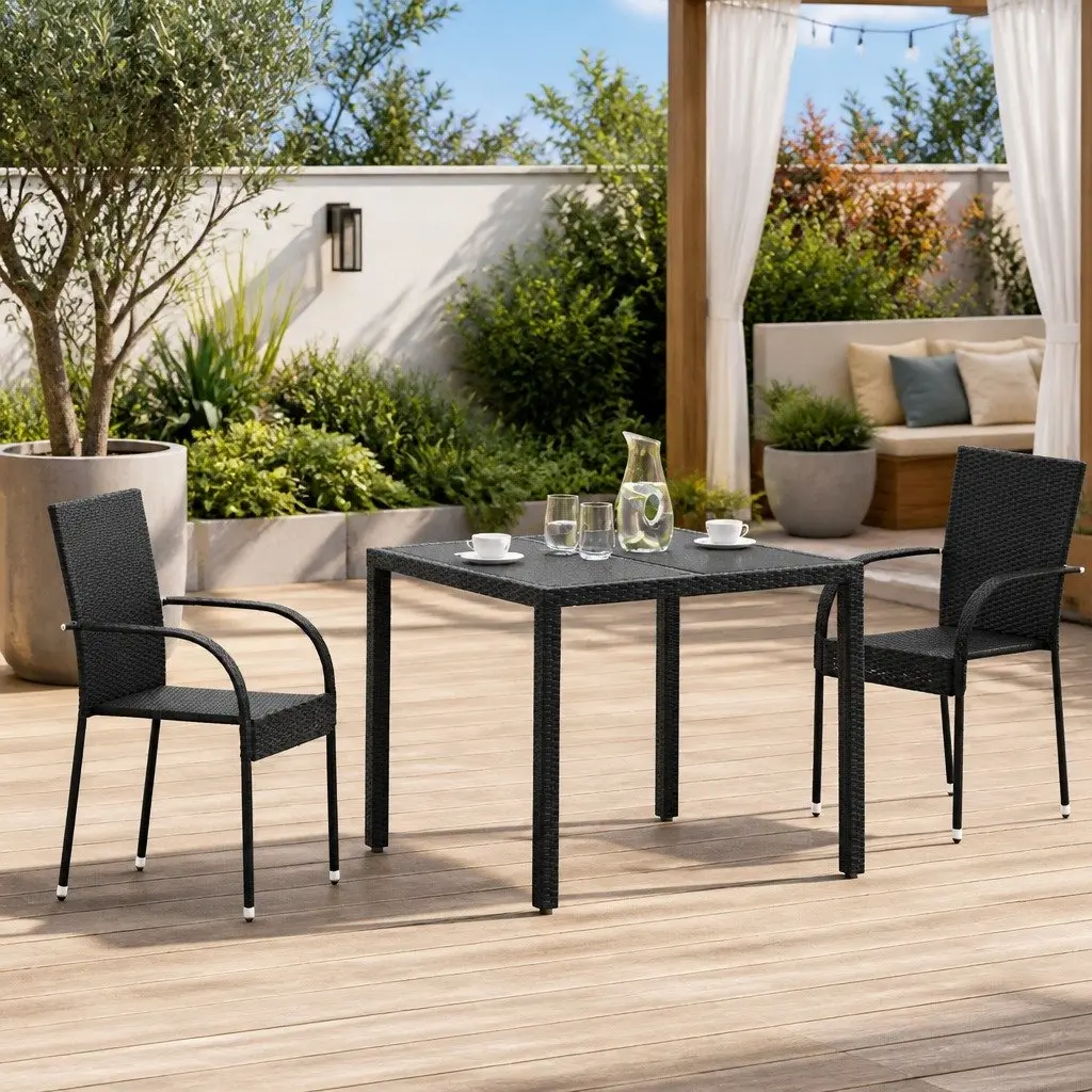 Outdoor Stacking Dining Chairs 2 pcs Garden Patio Seating Black