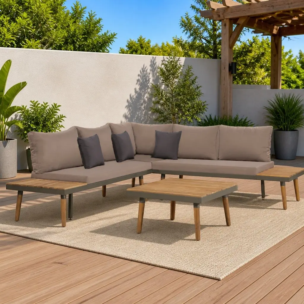 Garden Lounge Set Wooden 4 Piece Outdoor Furniture Patio Sofa with Cushions Brown