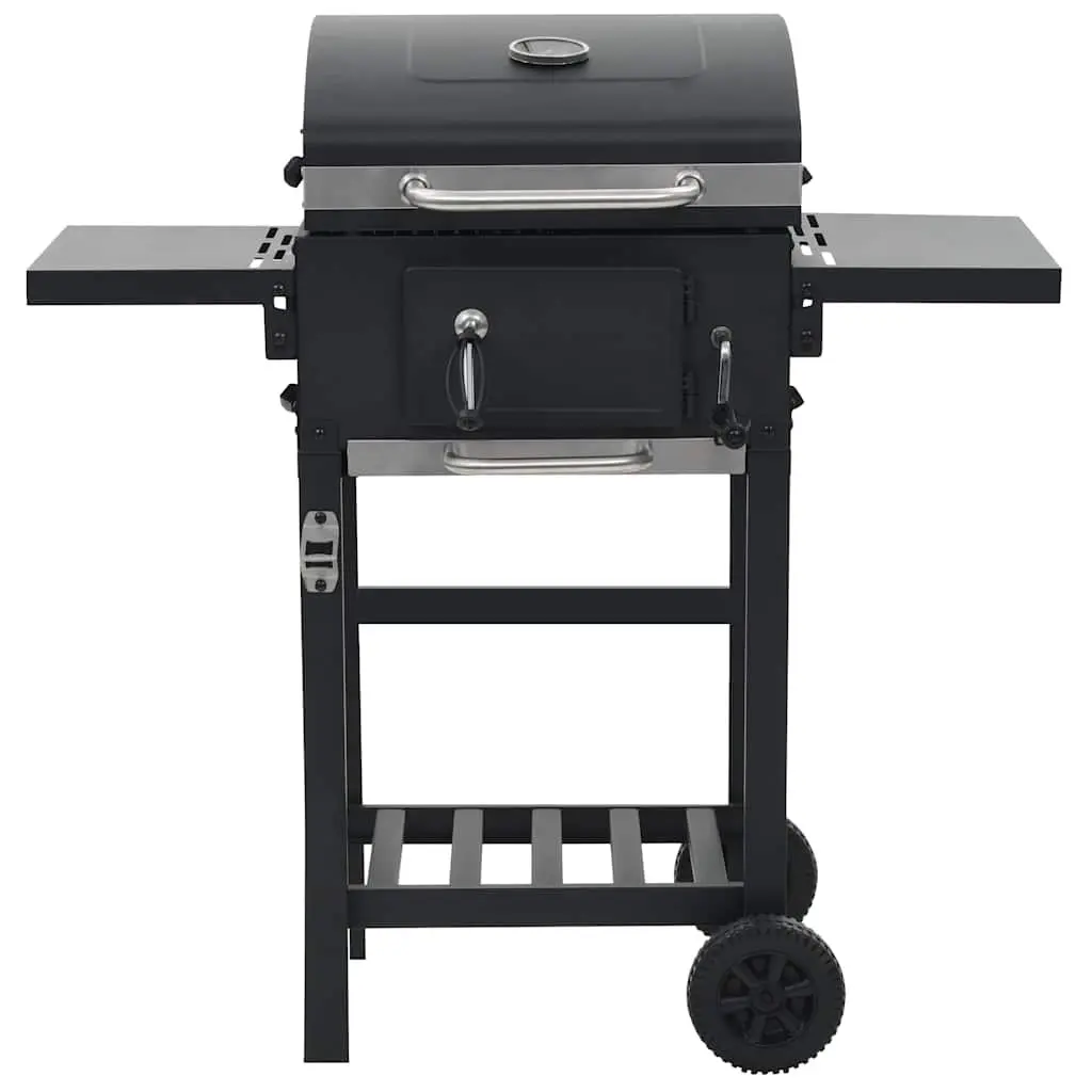 Charcoal BBQ Grill with Bottom Shelf Thermometer Black Outdoor Cooking