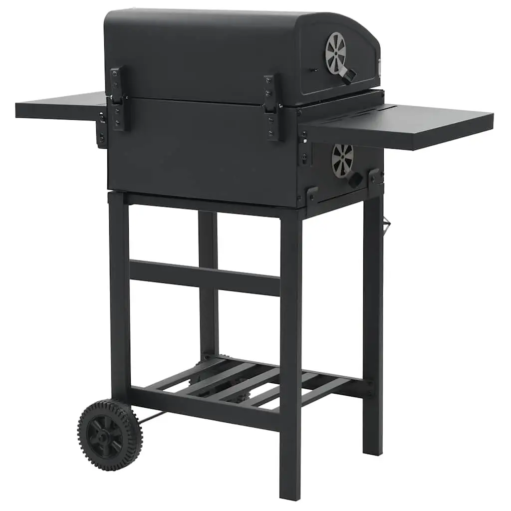 Charcoal BBQ Grill with Bottom Shelf Thermometer Black Outdoor Cooking