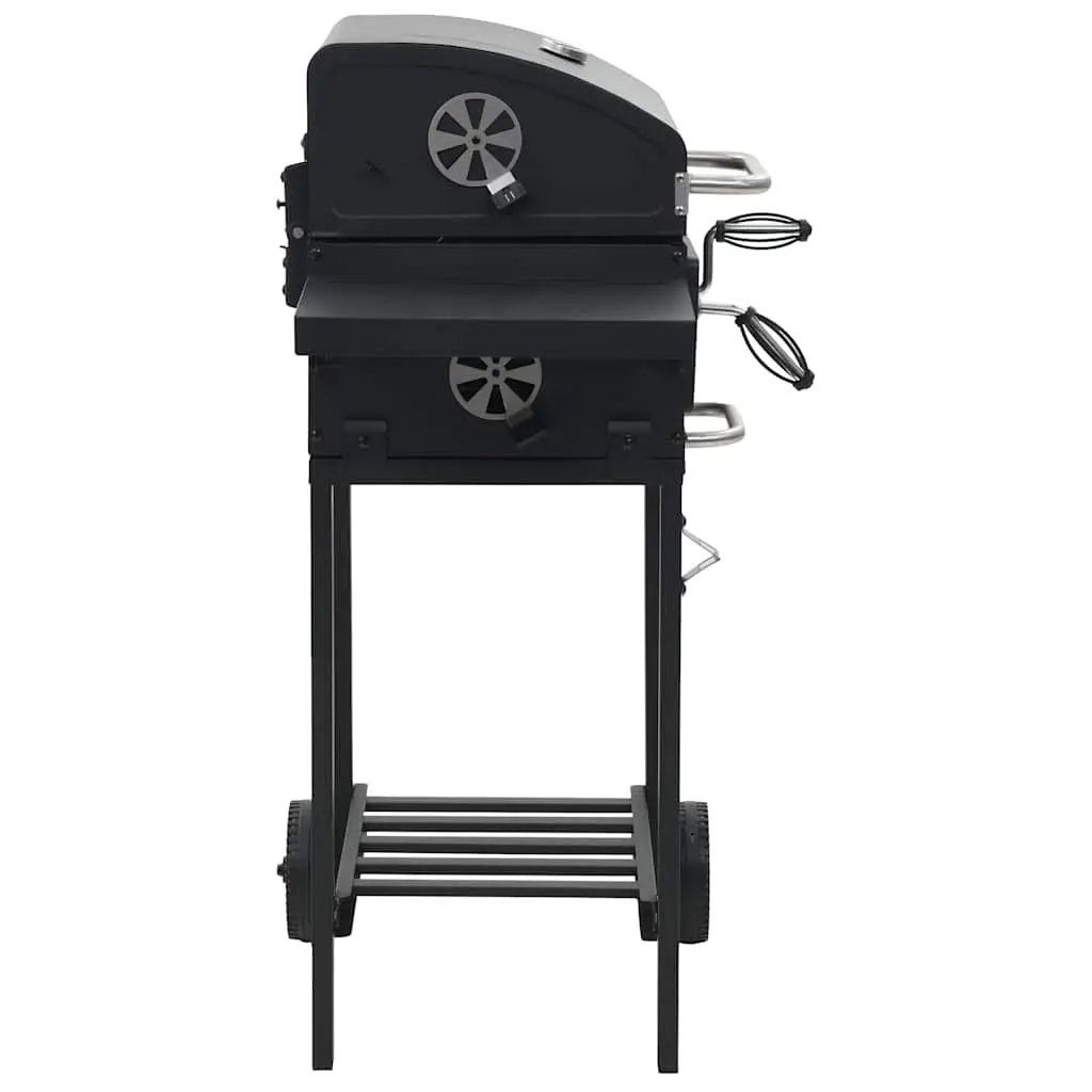 Charcoal BBQ Grill with Bottom Shelf Thermometer Black Outdoor Cooking