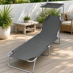Premium Adjustable Sun Lounger with Canopy