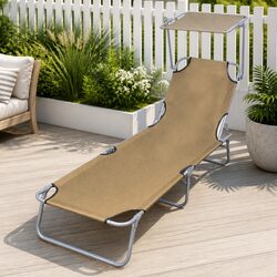 Durable Sun Lounger Folding Chair with Adjustable Canopy