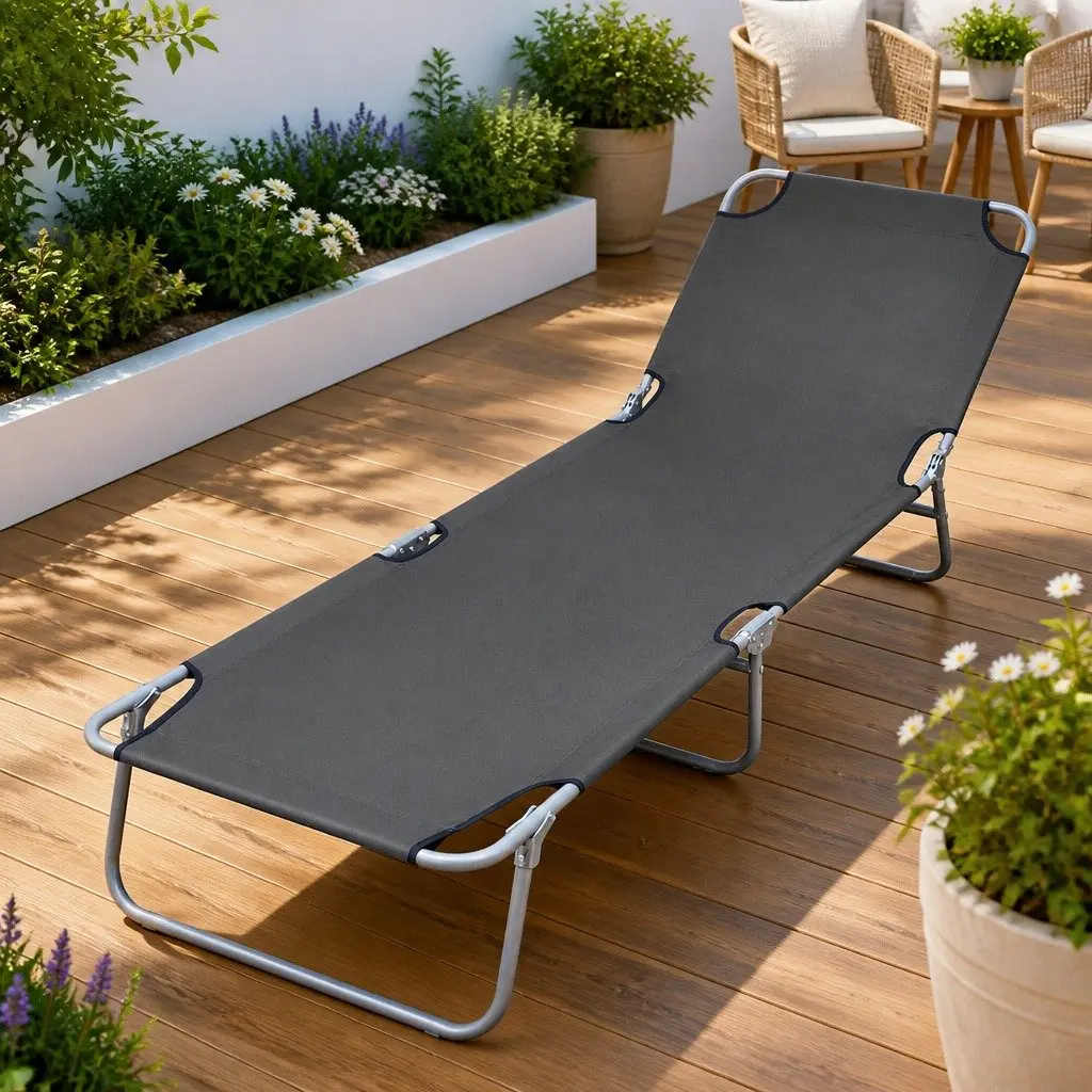 Adjustable Grey Sun Lounger for Garden and Beach
