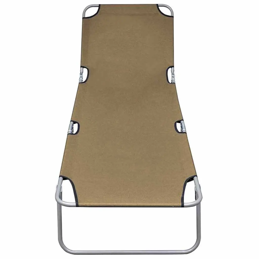 Foldable Sun Lounger Adjustable Backrest Garden Beach Relaxing Chair Taupe