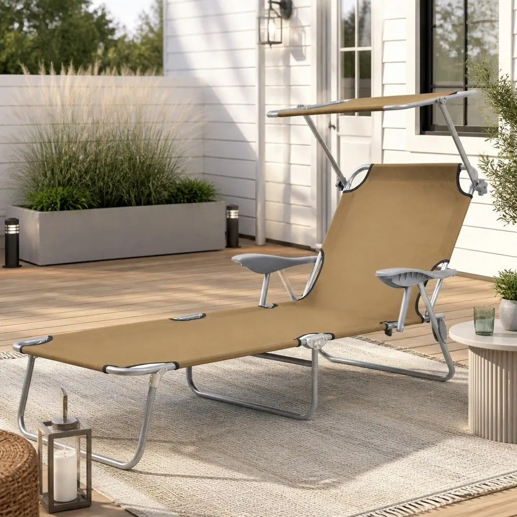 Folding Sun Lounger with Canopy for Outdoors