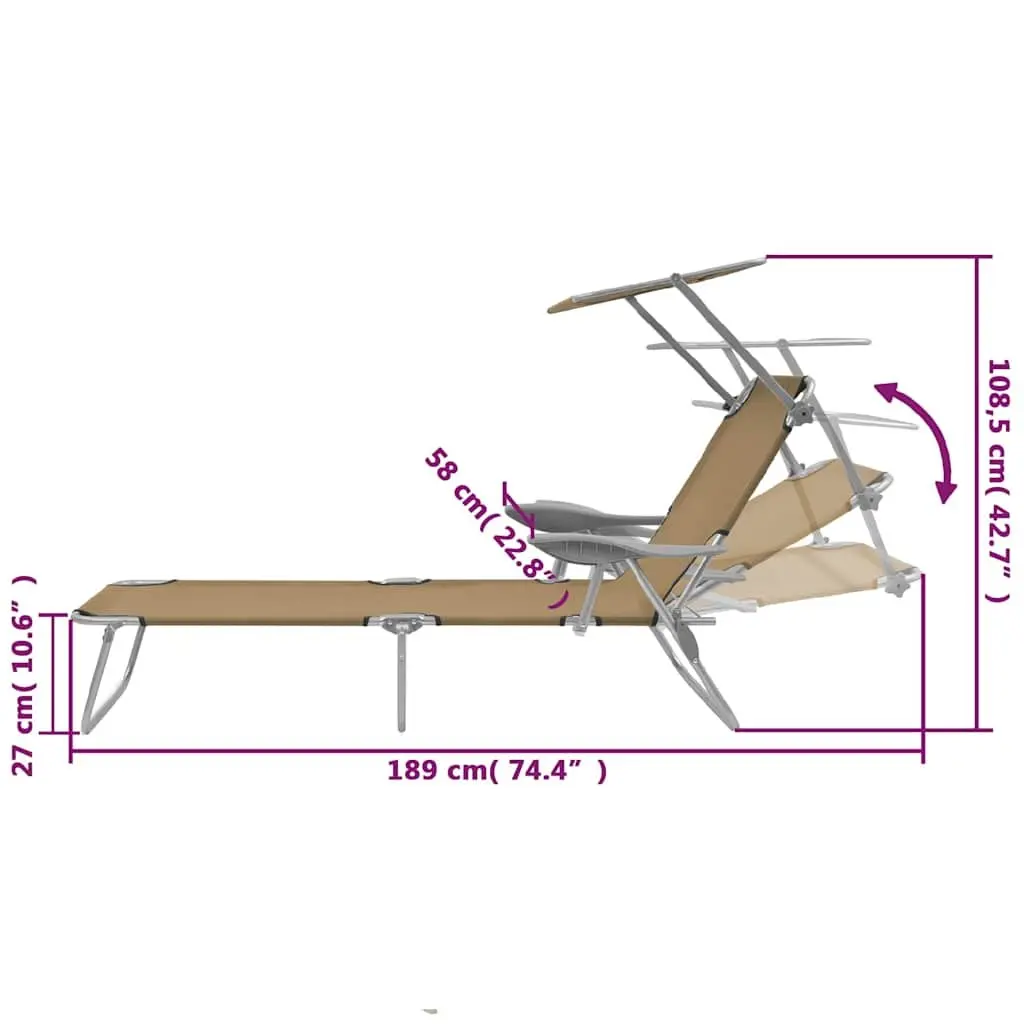 Folding Sun Lounger with Canopy for Outdoors