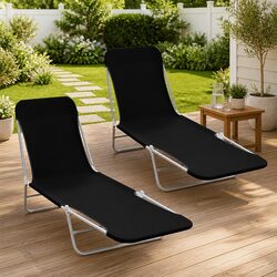 Sun Loungers Folding 2 Pcs Adjustable Backrest Garden Beach Outdoor Seating