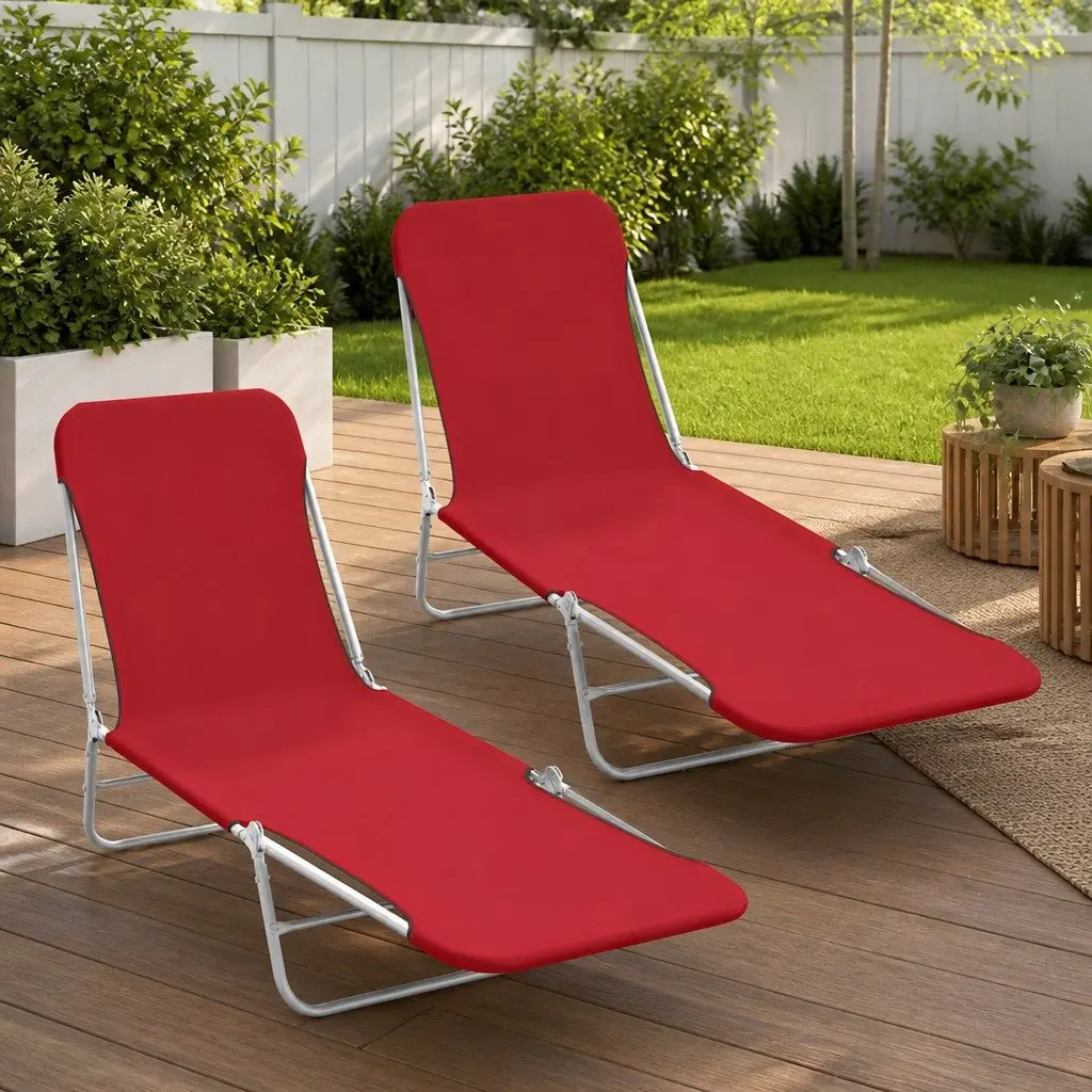 Red Sun Loungers with Adjustable Backrests