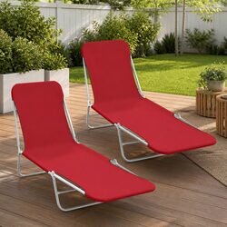 Durable Red Sun Loungers with Adjustable Backrests