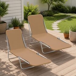 Durable Adjustable Sun Lounger Set for Garden or Beach, 2 Pieces