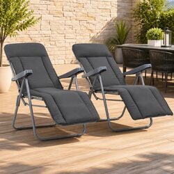 Durable Grey Folding Garden Chairs with Cushions - 2 pcs