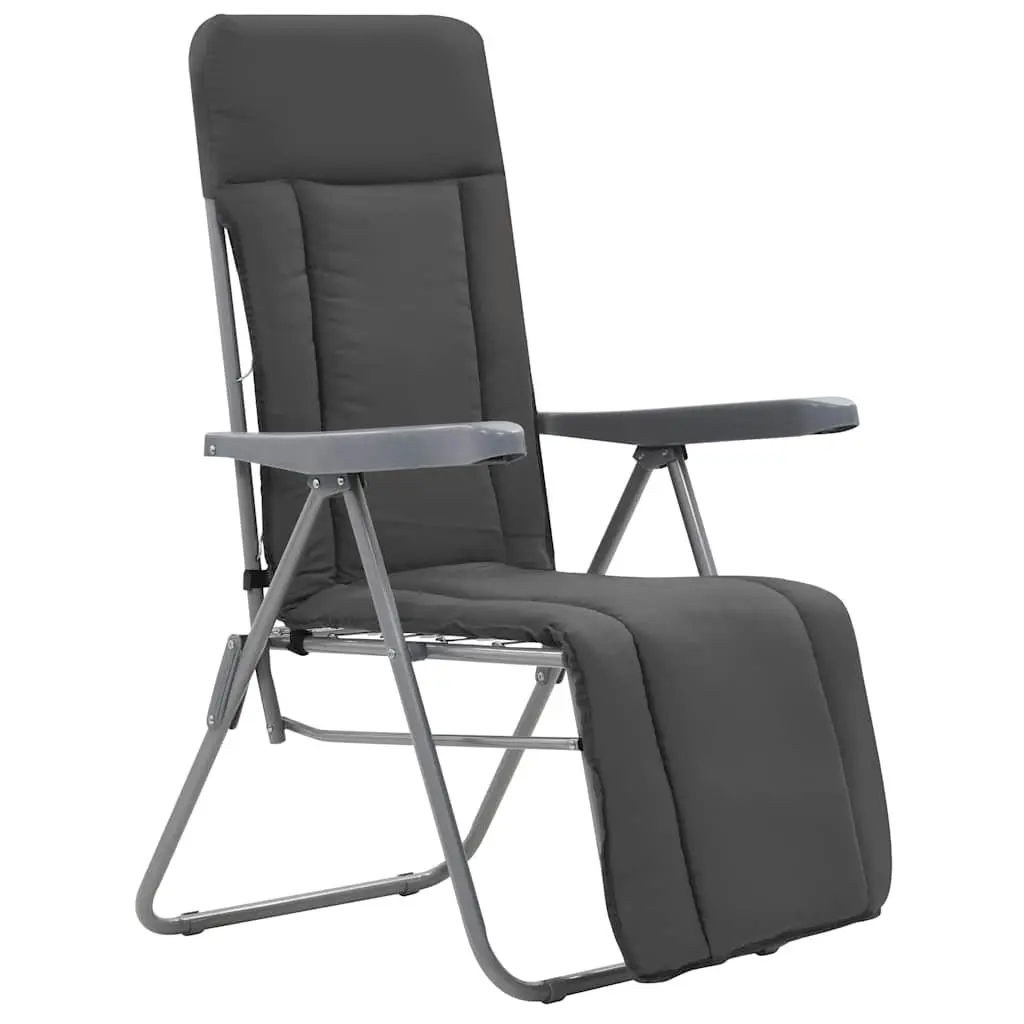 Folding Garden Chairs with Cushions 2 pcs Grey Outdoor Reclining Camping Seat