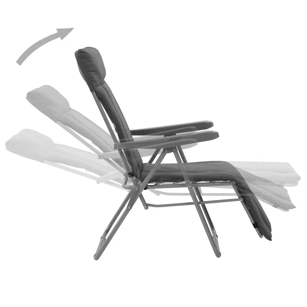 Folding Garden Chairs with Cushions 2 pcs Grey Outdoor Reclining Camping Seat