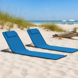 Sturdy Folding Beach Lounger Set - 2 Pcs, Blue