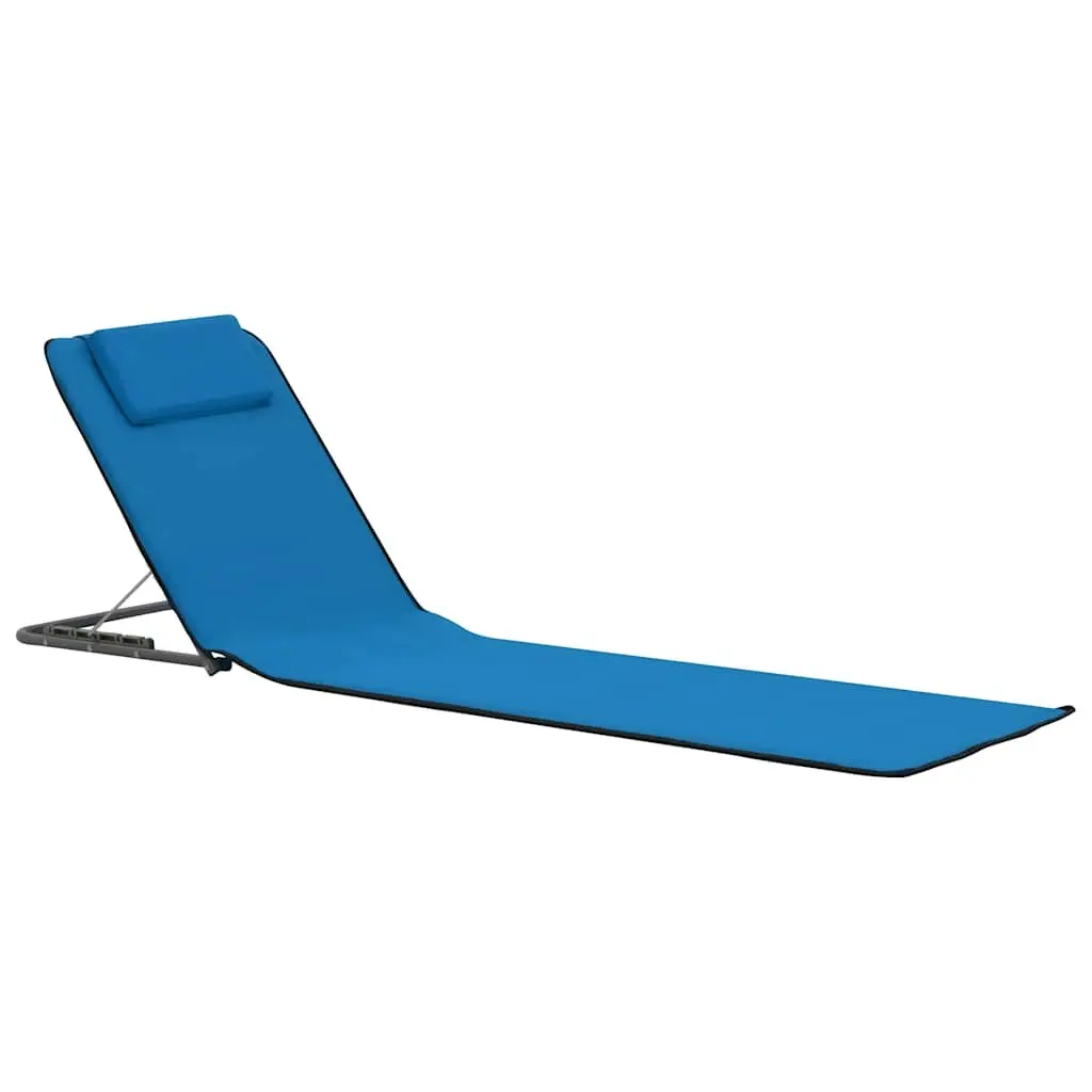 Folding Beach Lounger Set 2 pcs Steel Frame Fabric Backrest Sun Chair Blue