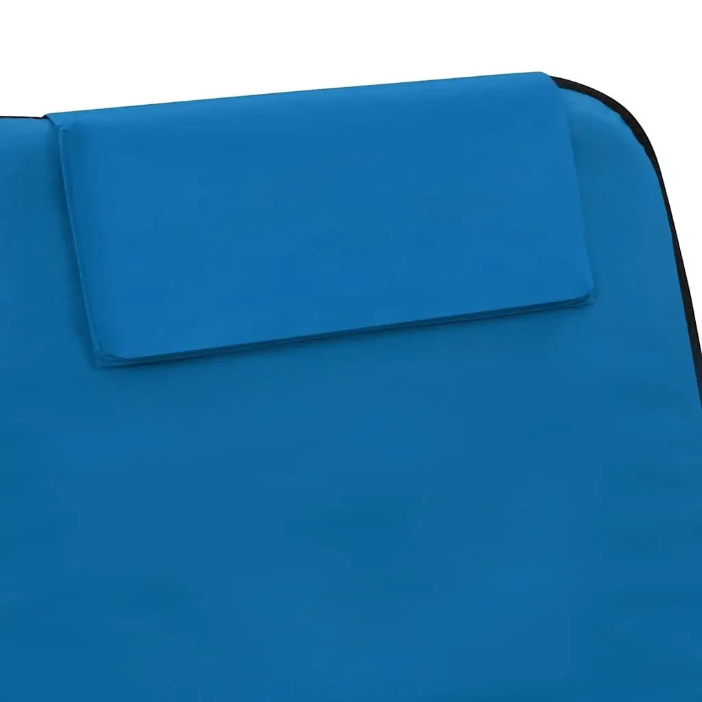 Folding Beach Lounger Set 2 pcs Steel Frame Fabric Backrest Sun Chair Blue