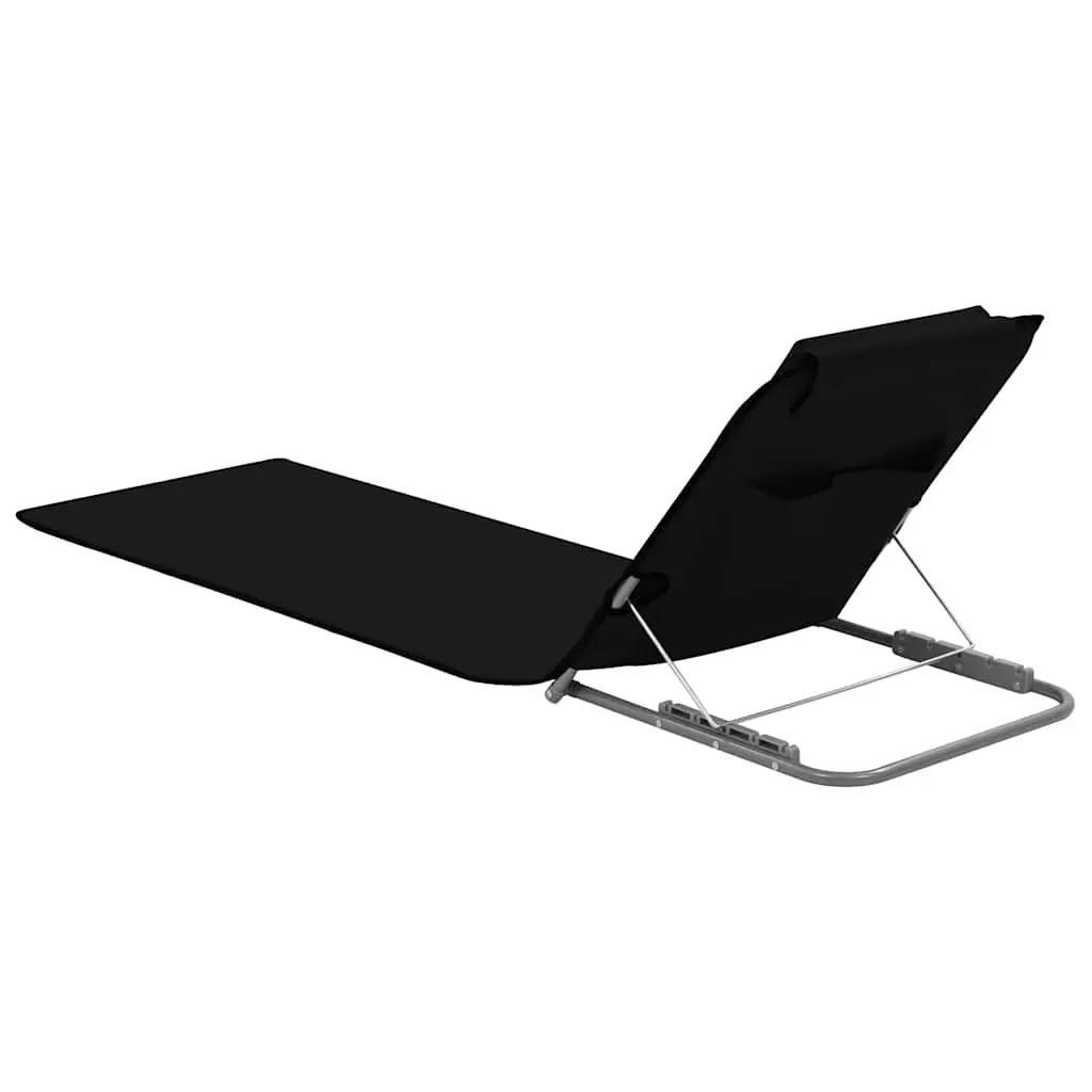 Folding Beach Mats Steel Frame Fabric 2 Piece Set Black