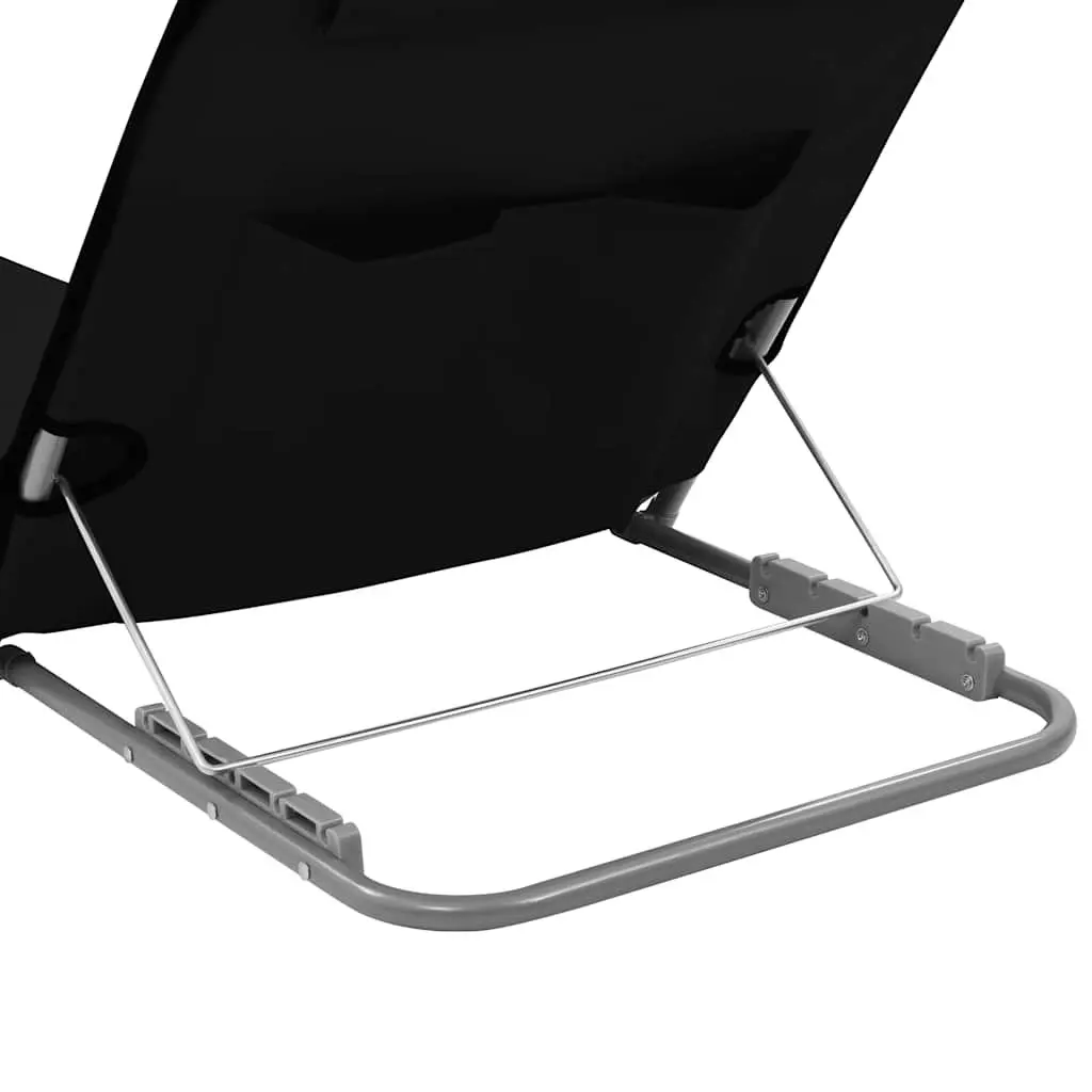 Folding Beach Mats Steel Frame Fabric 2 Piece Set Black
