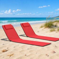 Durable Folding Beach Chair Set with Backrests - 2 pcs