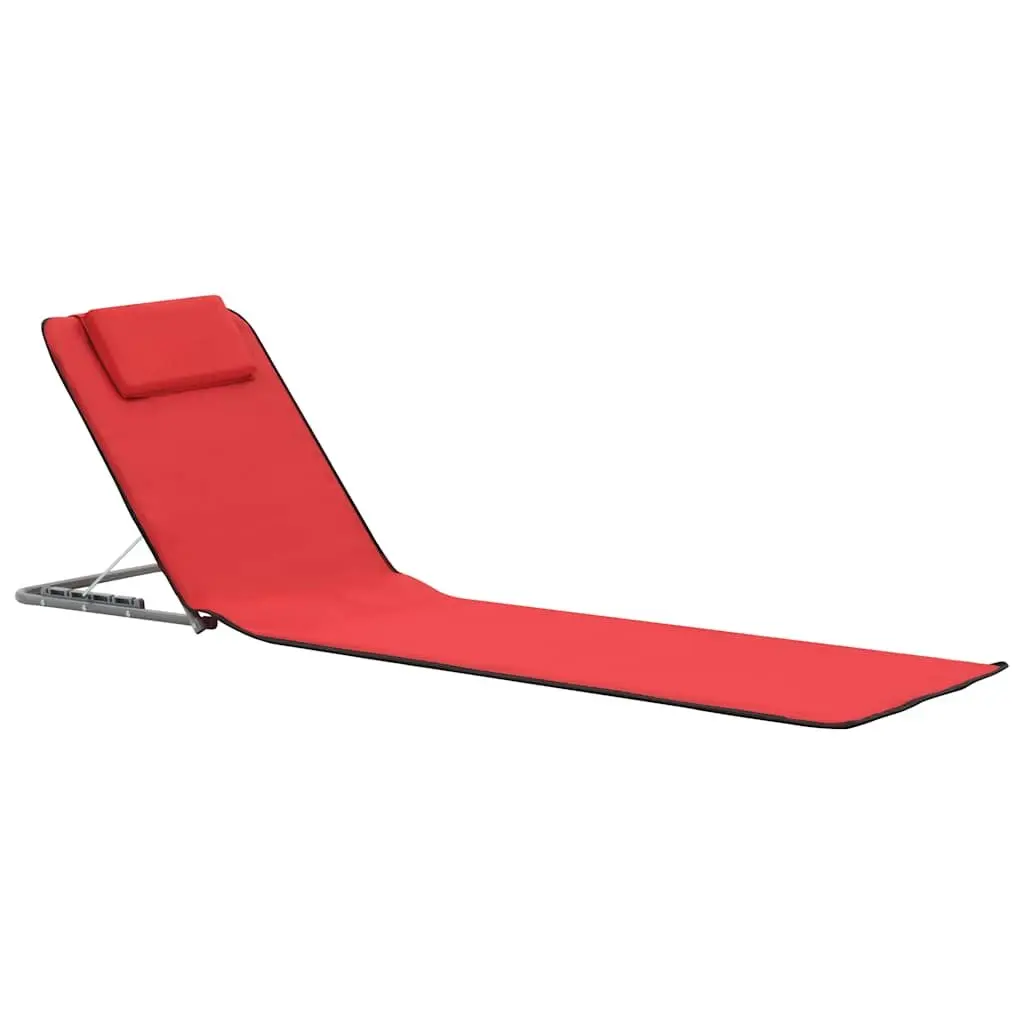 Folding Beach Chair Set 2 pcs Steel Frame Fabric Backrest Sun Lounger Portable