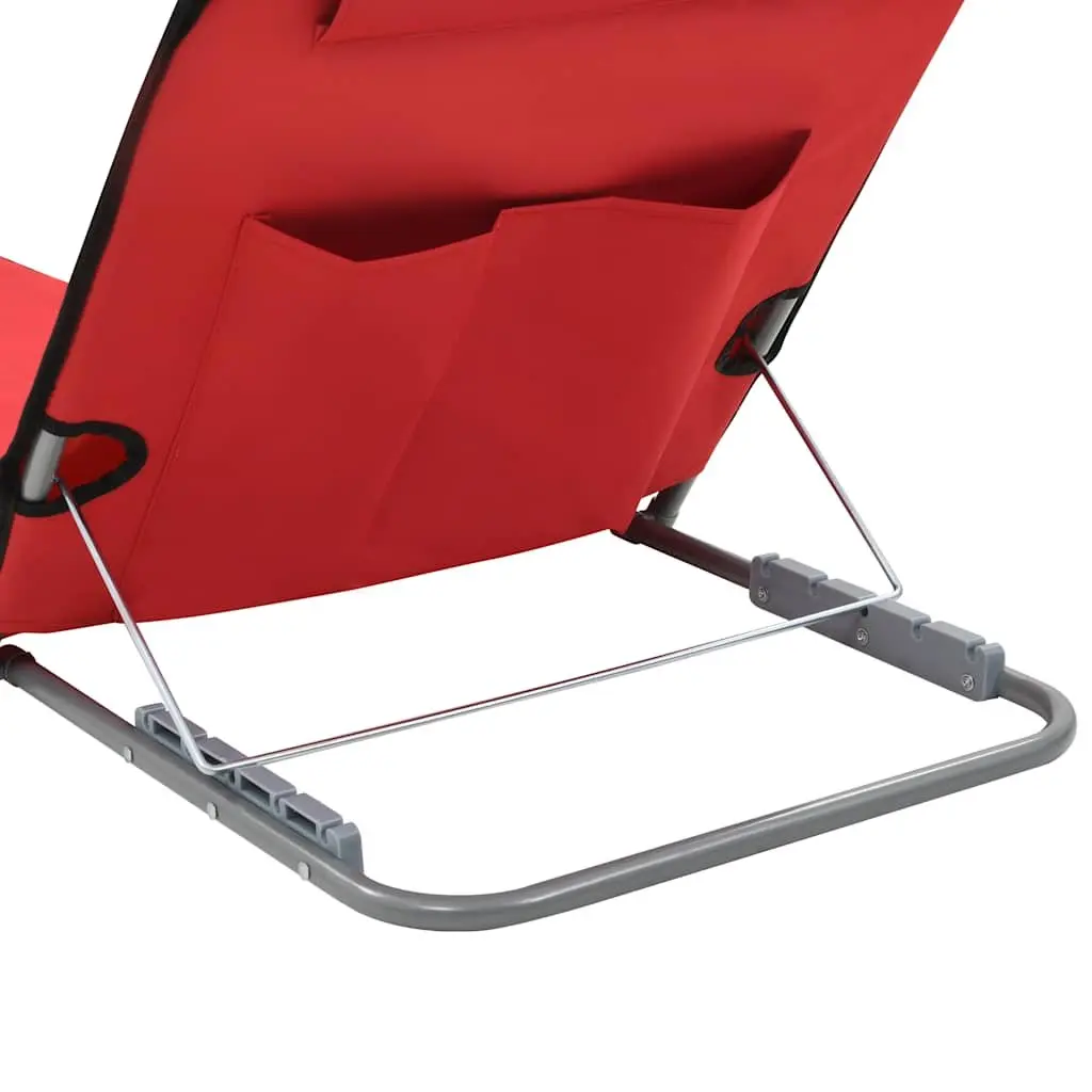 Folding Beach Chair Set 2 pcs Steel Frame Fabric Backrest Sun Lounger Portable