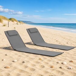 Durable Folding Beach Chair Set with Steel Frame - 2 pcs