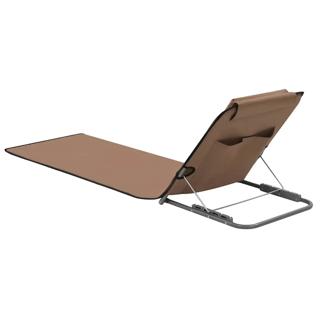 Folding Beach Mats 2 pcs Steel Frame Fabric Backrest Sun Lounger Chair Set
