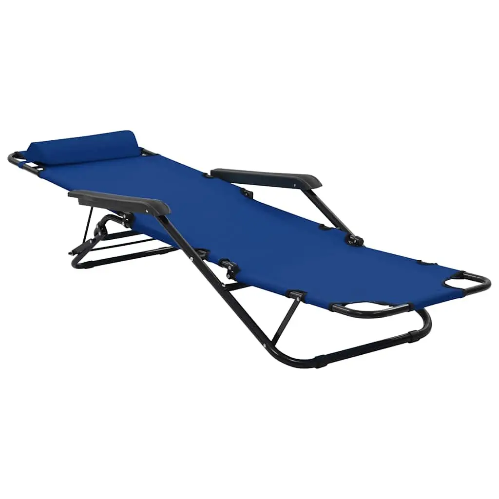 Folding Sun Loungers PVC-coated Polyester 2 pcs Outdoor Garden Reclining Chairs Powder-coated Steel Blue