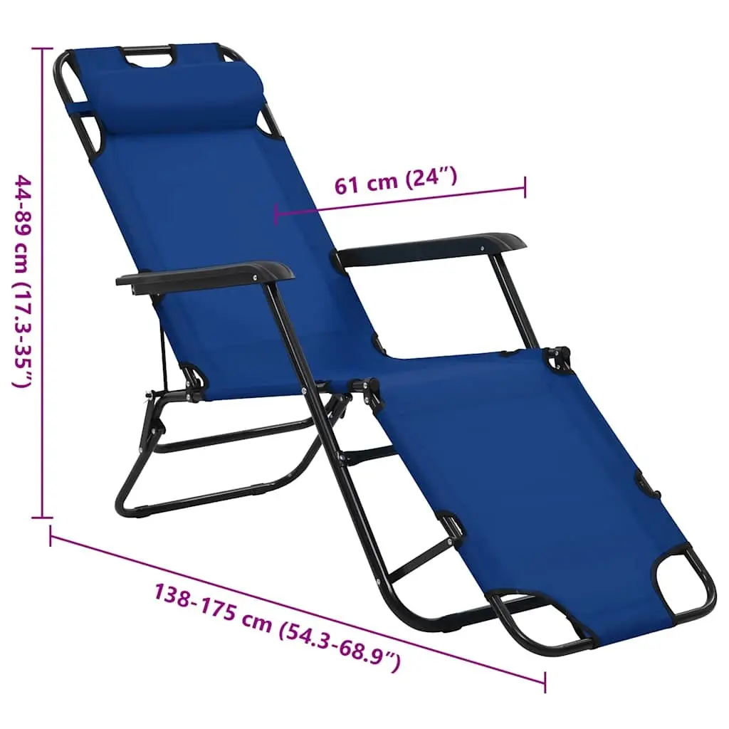 Folding Sun Loungers PVC-coated Polyester 2 pcs Outdoor Garden Reclining Chairs Powder-coated Steel Blue