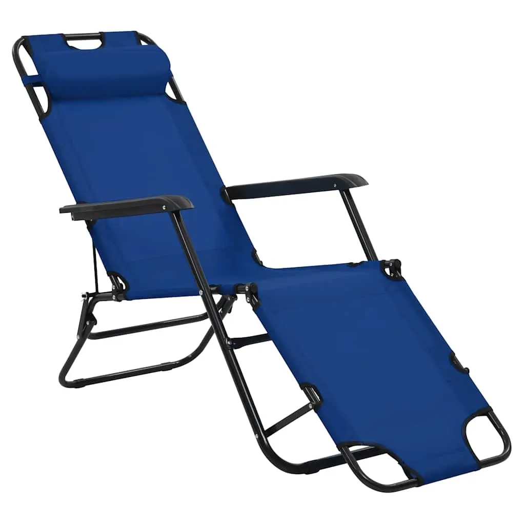 Folding Sun Loungers PVC-coated Polyester 2 pcs Outdoor Garden Reclining Chairs Powder-coated Steel Blue