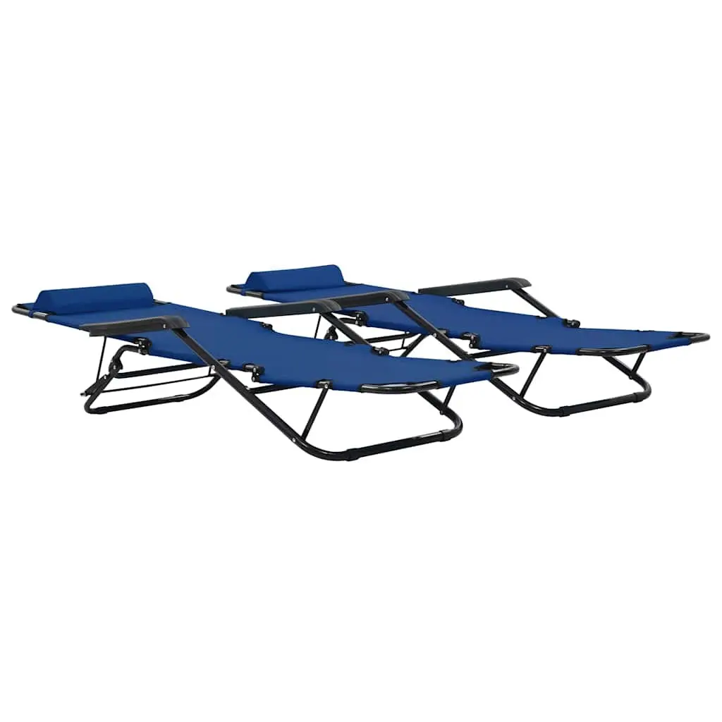 Folding Sun Loungers PVC-coated Polyester 2 pcs Outdoor Garden Reclining Chairs Powder-coated Steel Blue