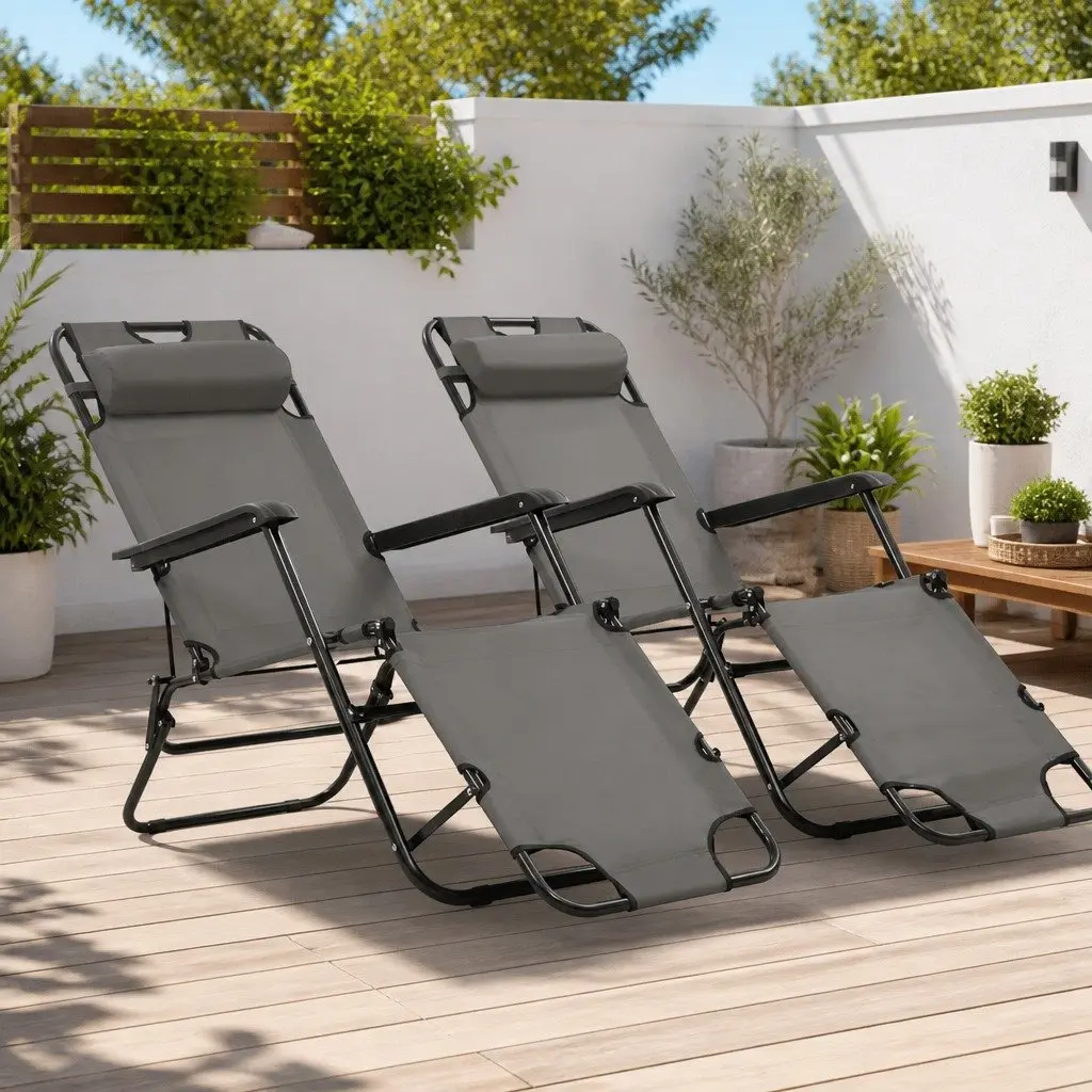 Adjustable Reclining Garden Sun Loungers in Grey