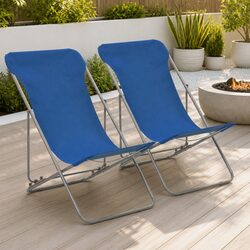 Blue Folding Beach Chair Set - 2 Durable Loungers