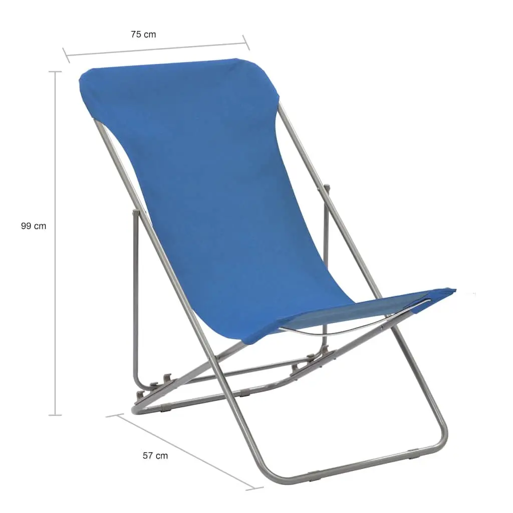 Folding Beach Chairs Set 2 pcs Outdoor Seating Reclining Garden Lounger Blue