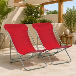 Premium Folding Beach Chairs 2 Pcs Outdoor Seating Red
