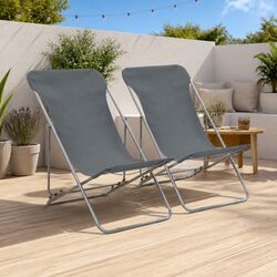 Durable Folding Beach Chairs Set of 2 Outdoor Loungers Grey