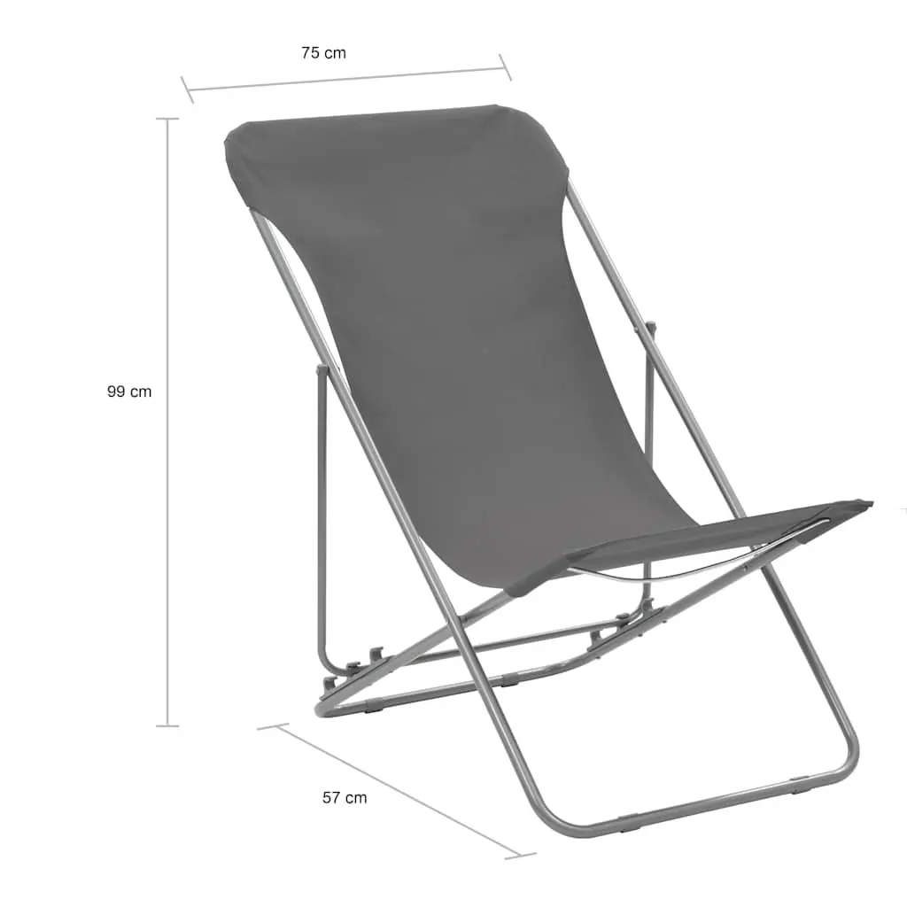 Folding Beach Chairs 600D Oxford Fabric Steel Frame 2 Piece Grey