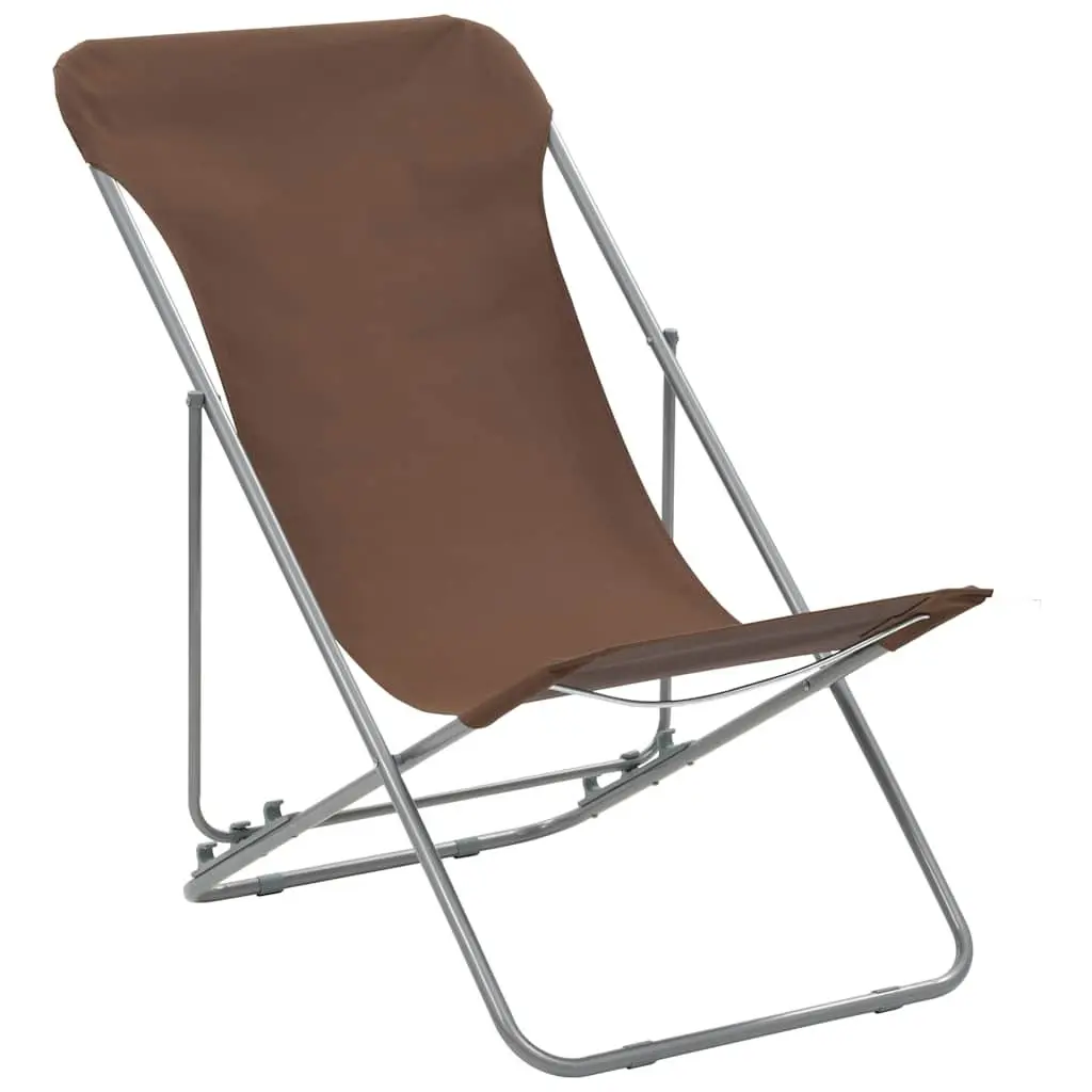 Folding Beach Chair Set 2 pcs Powder-coated Steel 600D Oxford Fabric Brown