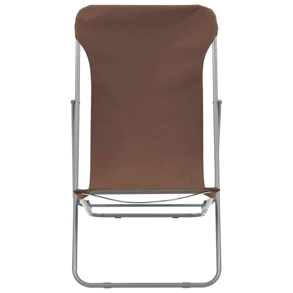 Folding Beach Chair Set 2 pcs Powder-coated Steel 600D Oxford Fabric Brown