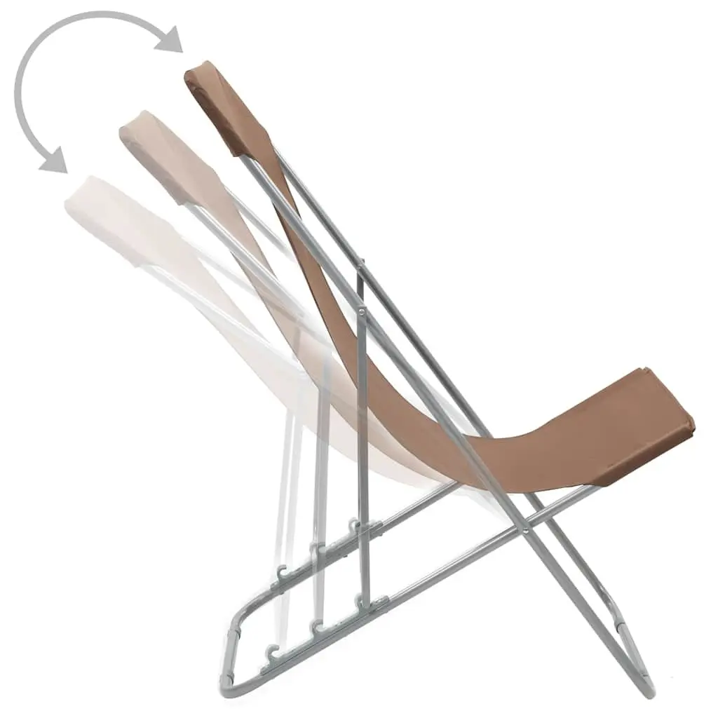 Folding Beach Chair Set 2 pcs Powder-coated Steel 600D Oxford Fabric Brown
