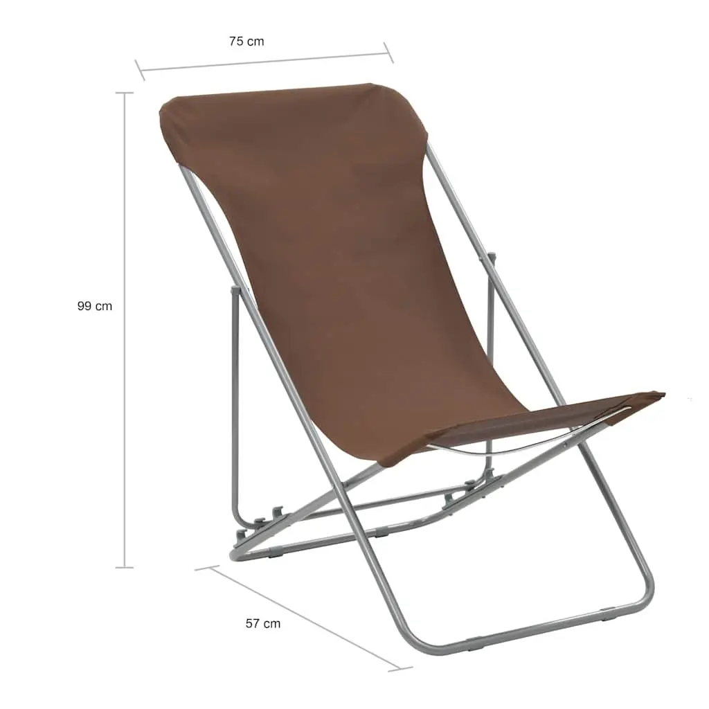 Folding Beach Chair Set 2 pcs Powder-coated Steel 600D Oxford Fabric Brown